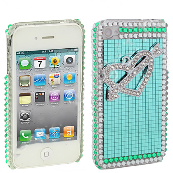 Чехол со стразами для iPhone 4/4s (сердце со стрелой)