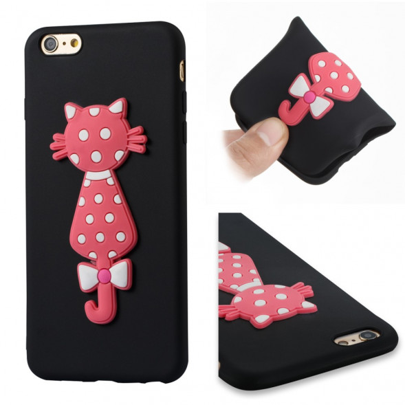 3D TPU Чехол с кошечкой для  iPhone 6S Plus / 6 Plus (Черный)