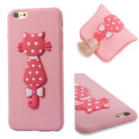 3D TPU Чехол с кошечкой для  iPhone 6S Plus / 6 Plus (Розовый)
