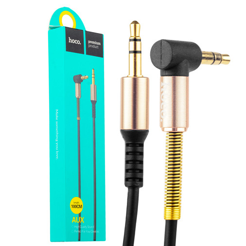 Кабель AUX, Jack 3,5mm - Jack 3,5mm HOCO UPA02 2.0м пружинка, с микрофоном (чёрный)