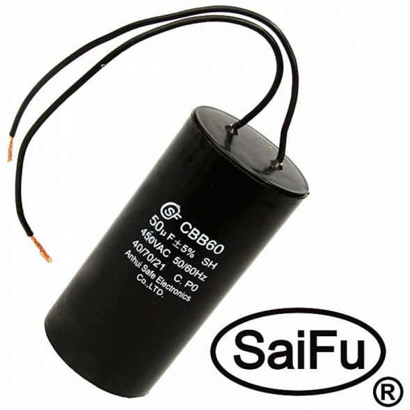 Конденсатор CBB60 50uF 450V WIRE (SAIFU)