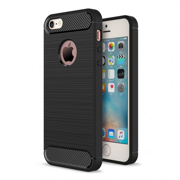 Чехол накладка Carbon Fibre для iPhone 5, 5S, SE (черный)