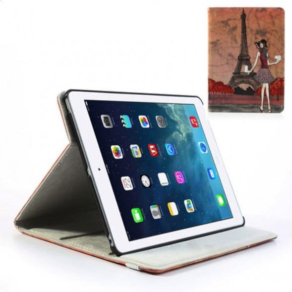 Чехол книжка с рисунком для iPad Air (Эйфелева башня и девочка)