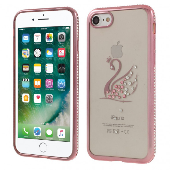 Чехол бампер Shengo со стразами для iPhone 8 / 7 (лебедь/розовое золото)