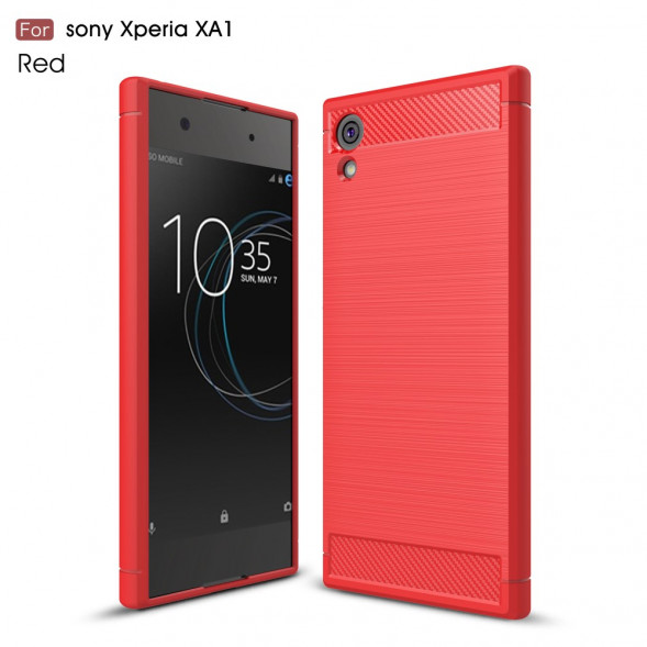 Чехол накладка Carbon Fibre для Sony Xperia XA1, XA1 Dual (красный)