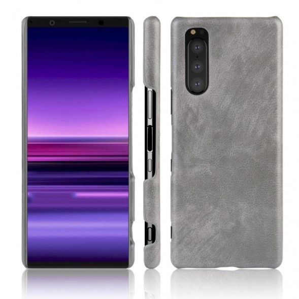 Кожаный чехол накладка для Sony Xperia 5 (серый)