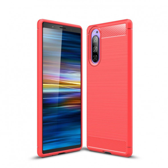 Чехол накладка Carbon Fibre для Sony Xperia 5 (красный)