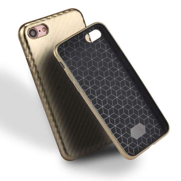 Чехол накладка Artistic Carbon для iPhone 7 (золото)